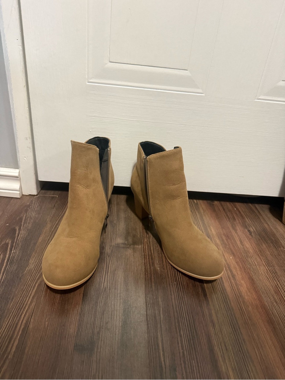 Women's Tan Suede Ankle Boots with Side Zip